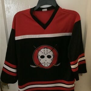 Red and Black Hockey Jersey with Mask Design